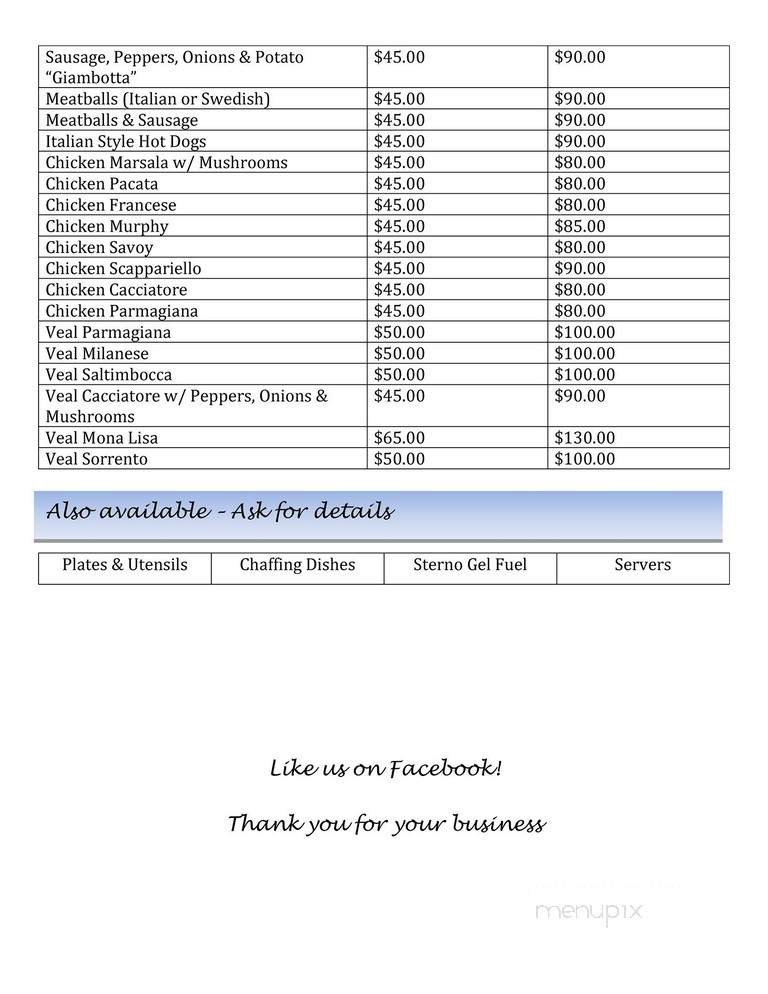 Al di la Ristorante & Caterers - East Rutherford, NJ menu_pic