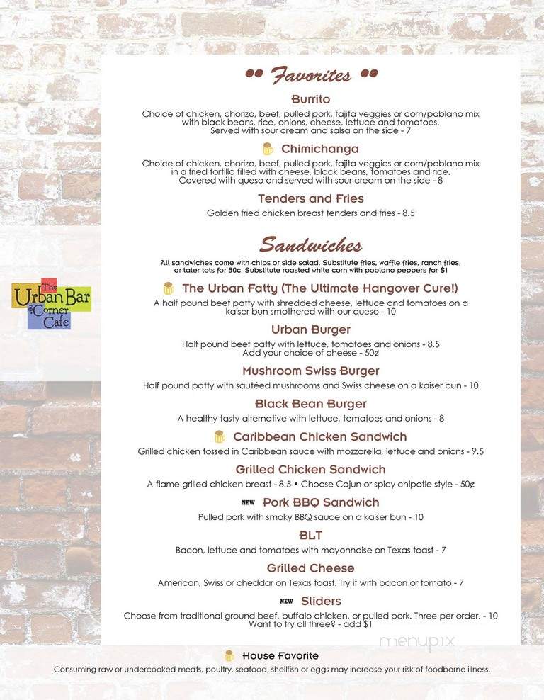 Urban Bar & Corner Cafe - Knoxville, TN menu_pic