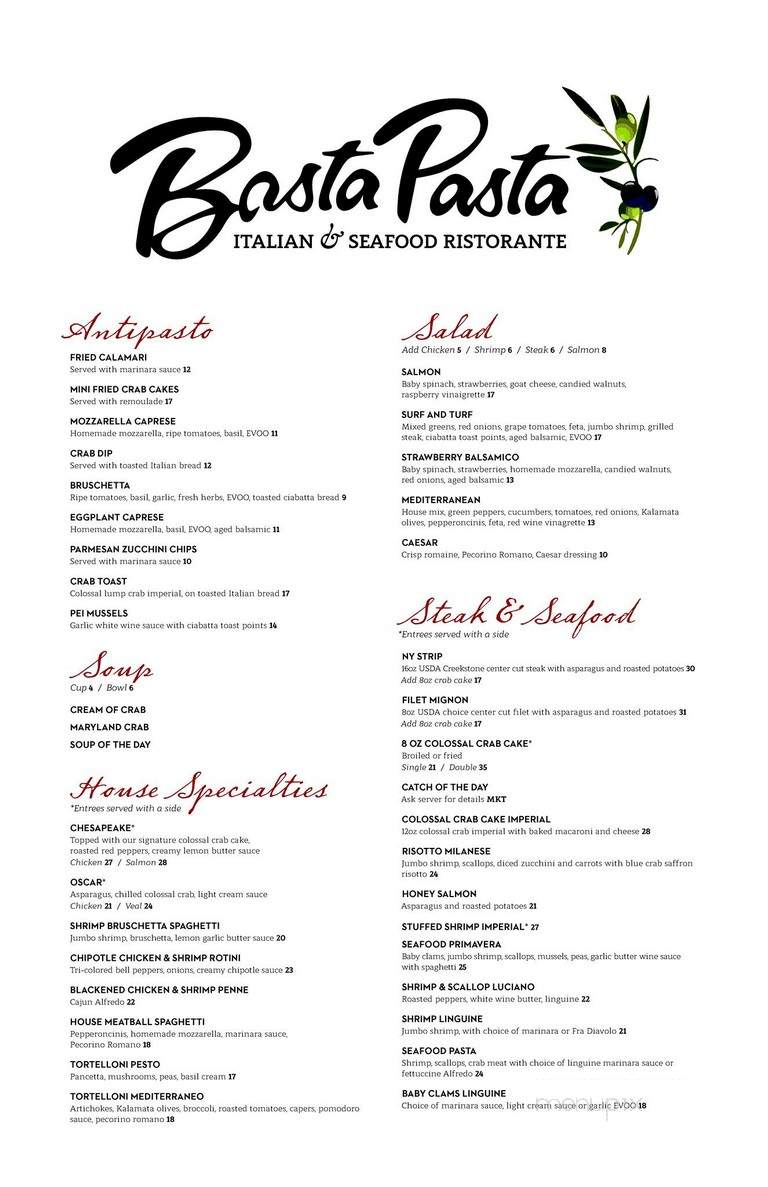 Basta Pasta - Timonium, MD menu_pic