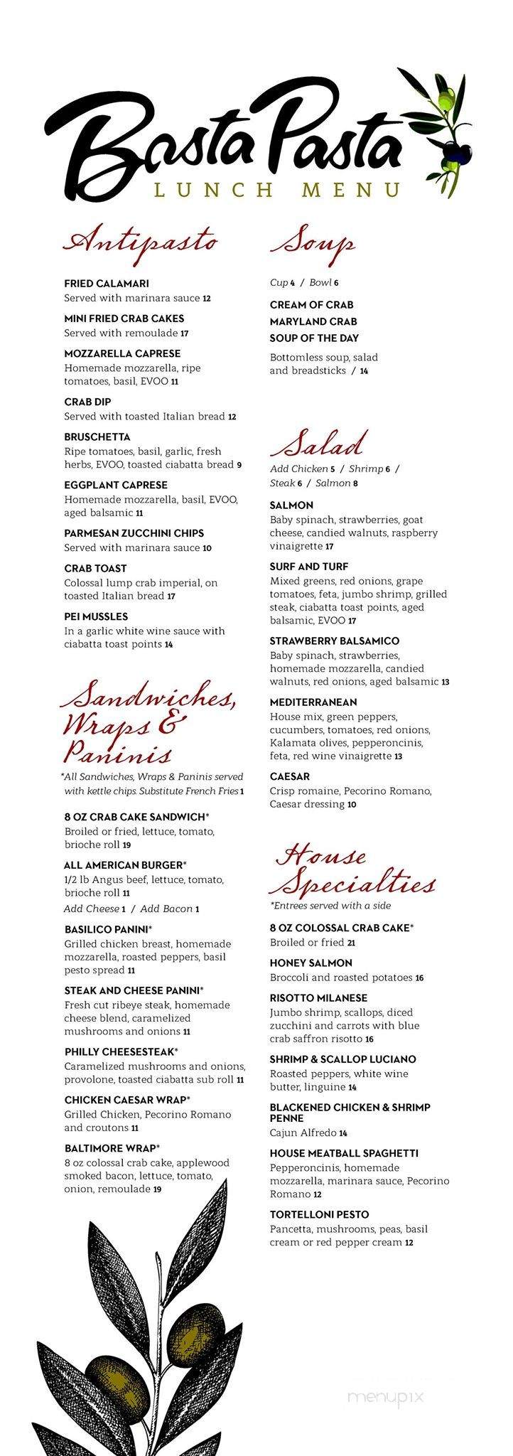 Basta Pasta - Timonium, MD menu_pic