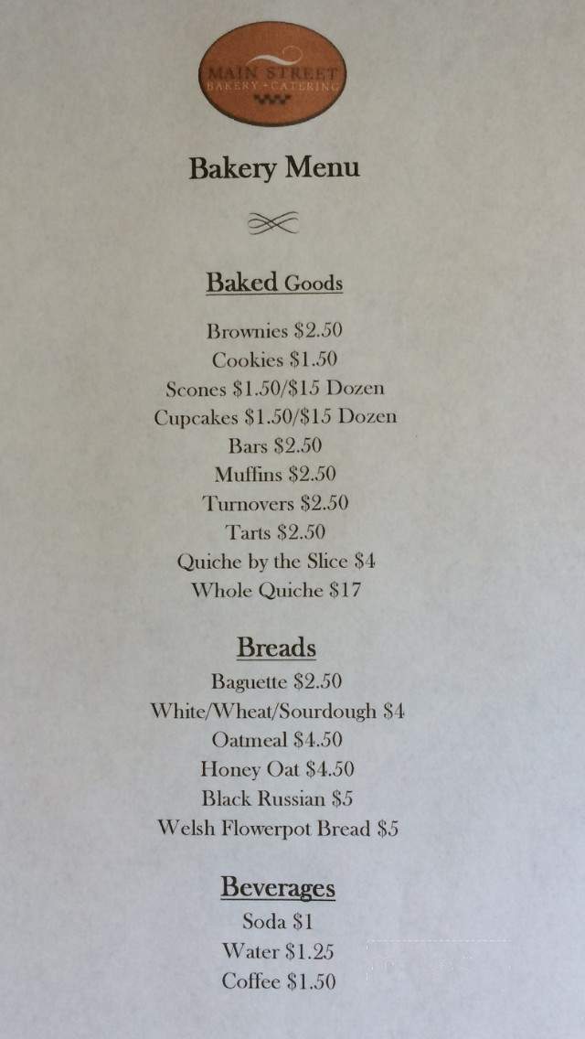 Main Street Bakery Catering - Luray, VA menu_pic