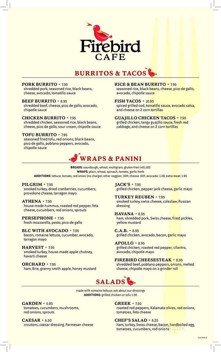 Firebird Cafe - Essex Junction, VT menu_pic
