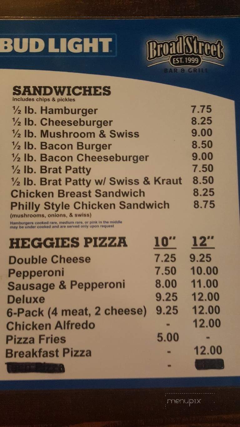 Broad Street Bar - Prescott, WI menu_pic