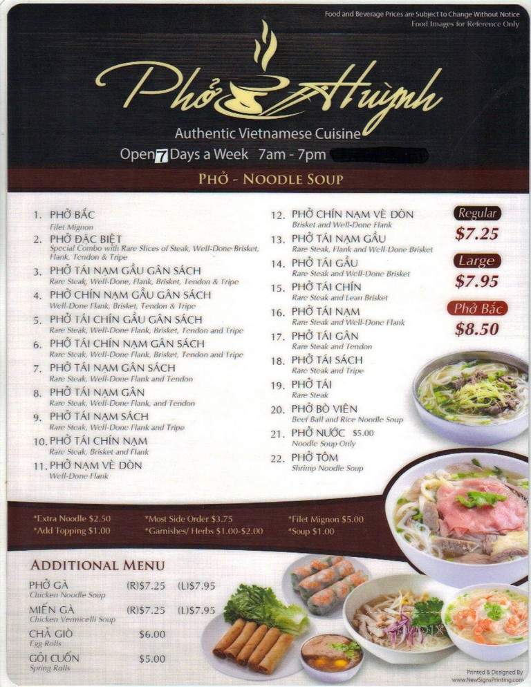 Pho Thinh - El Monte, CA menu_pic