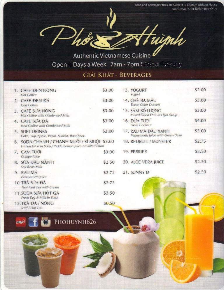 Pho Thinh - El Monte, CA menu_pic