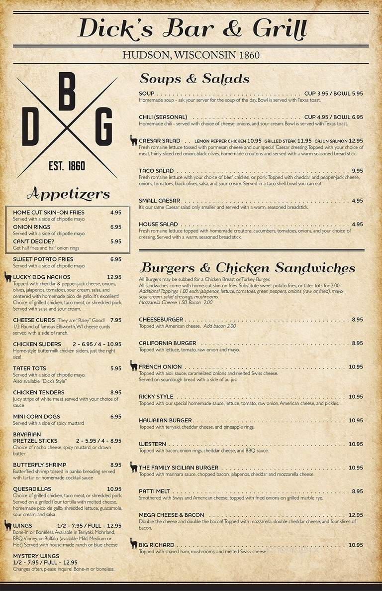 Dick's Bar - Hudson, WI menu_pic