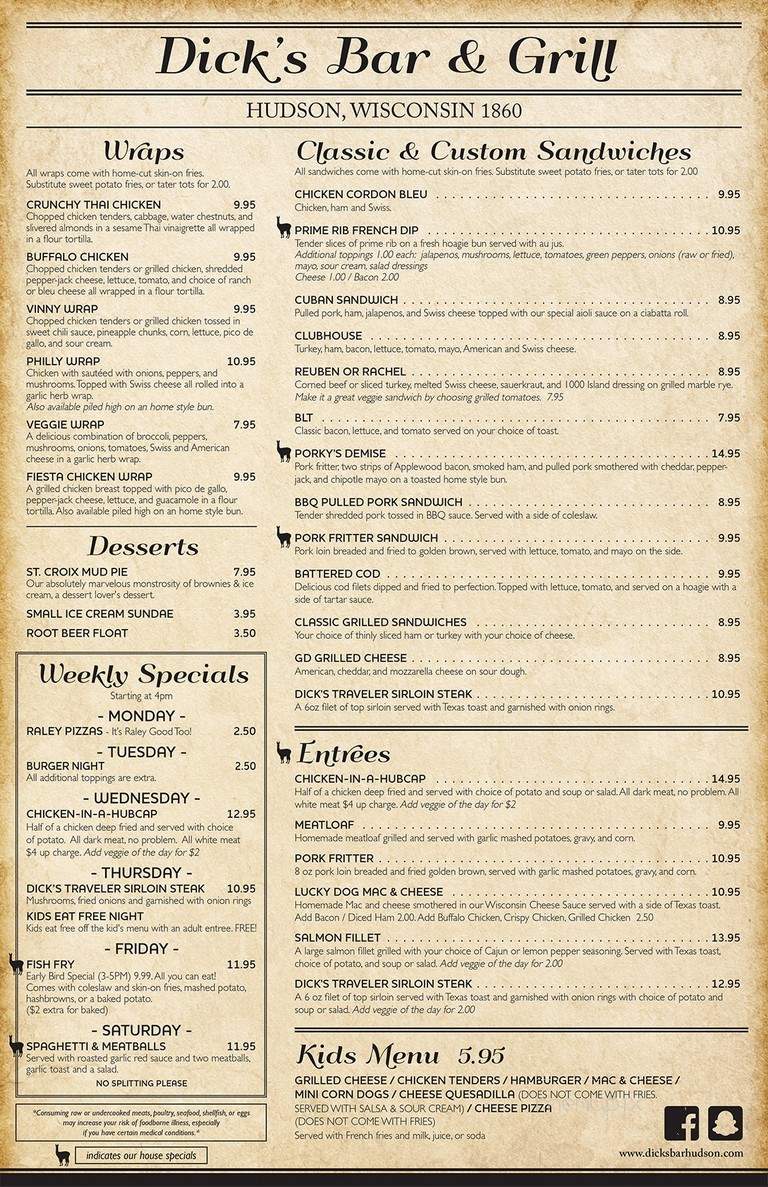 Dick's Bar - Hudson, WI menu_pic