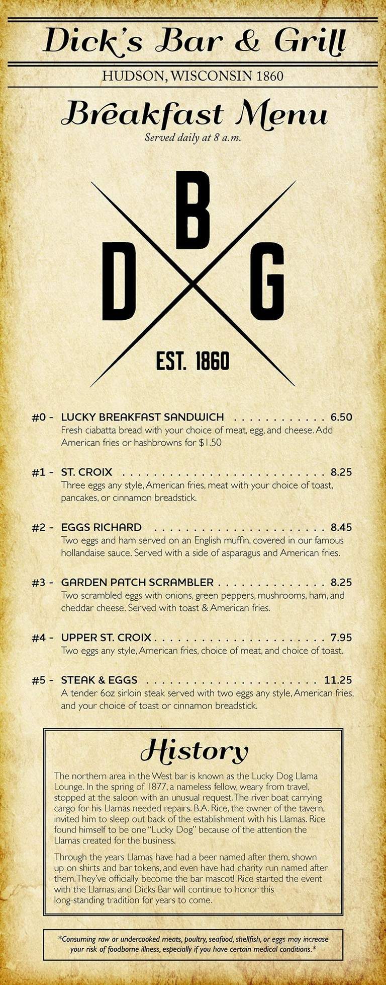 Dick's Bar - Hudson, WI menu_pic