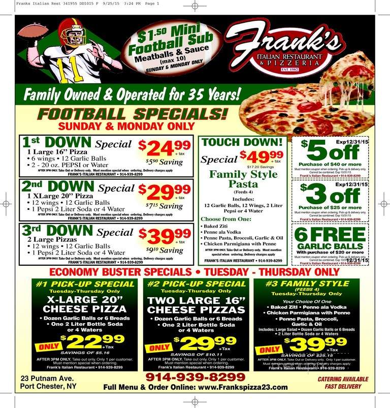 Frank's Italian Restaurant & Pizzeria - Port Chester, NY