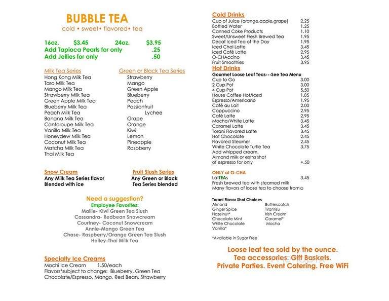 O-Cha Tea Bar - Greenville, SC menu_pic