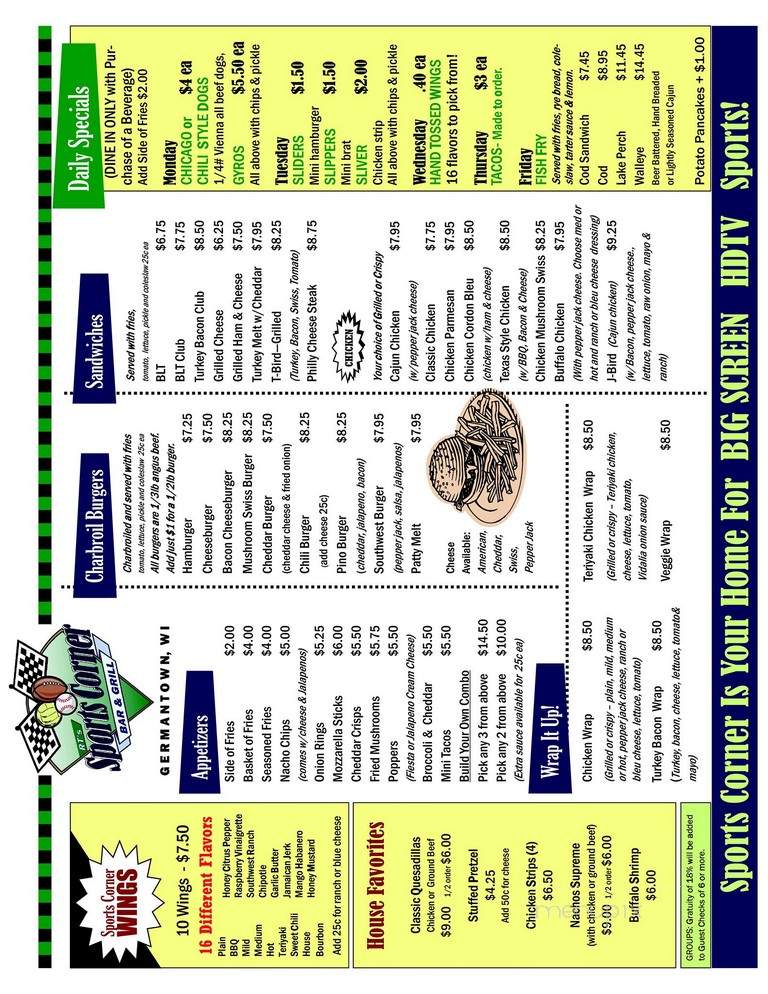 Sports Corner Bar & Grill - Germantown, WI menu_pic