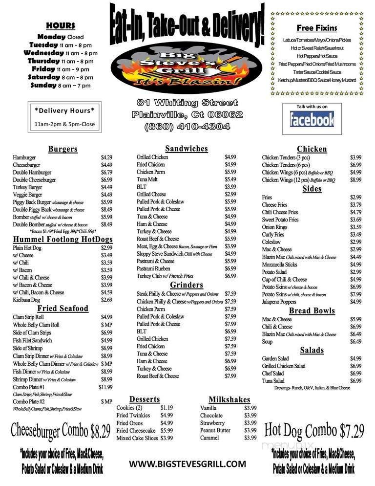 Big Steve's Grill - Plainville, CT menu_pic