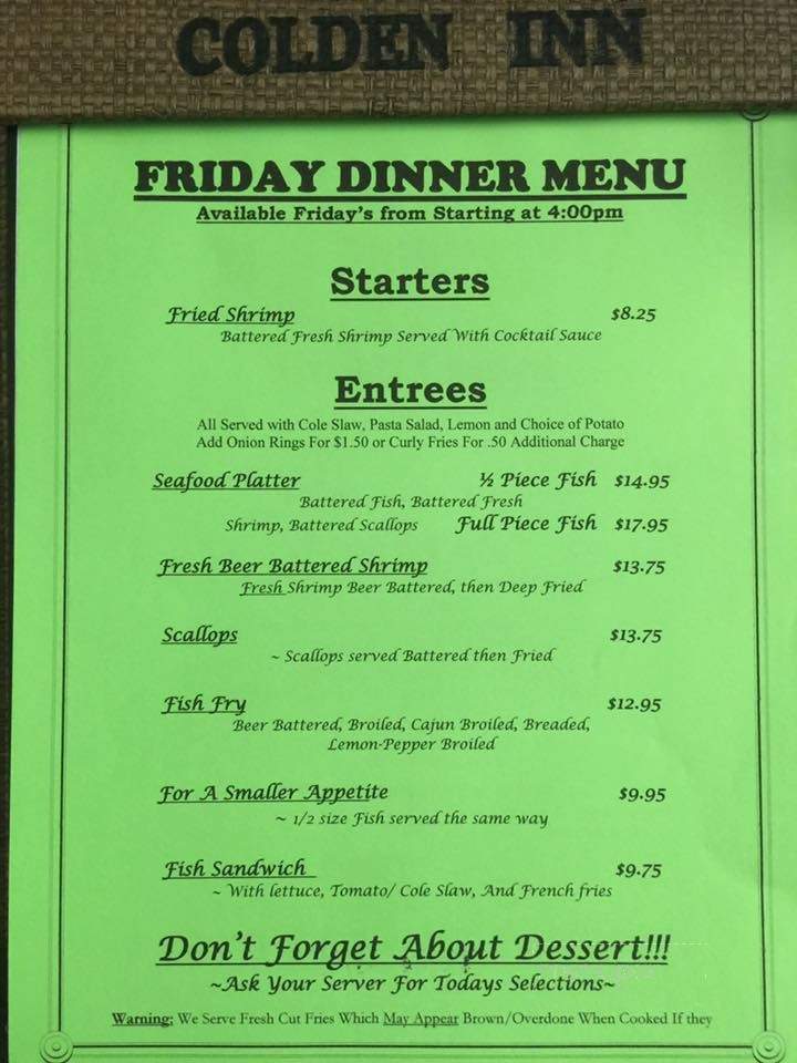 Colden Country Inn - Colden, NY menu_pic