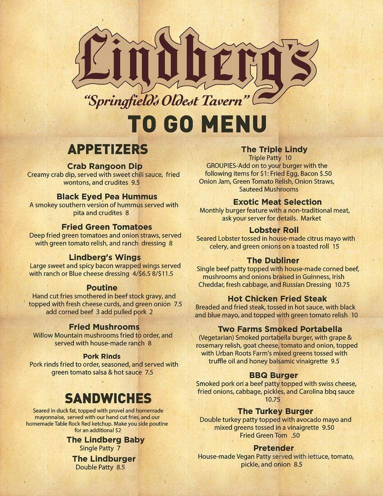 Lindberg's - Springfield, MO menu_pic