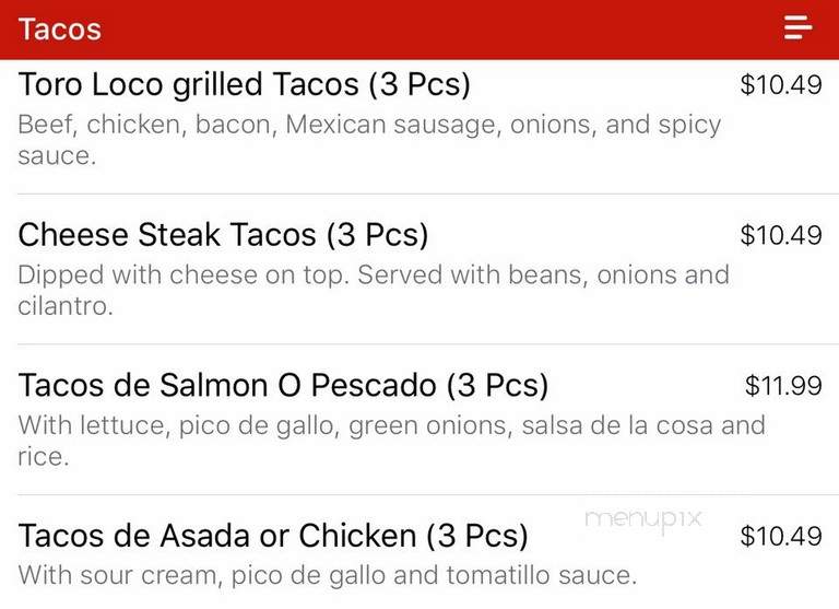El Toro Loco Kirby - Memphis, TN menu_pic