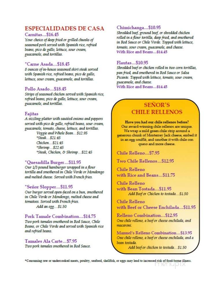 Senior Manuels - Colorado Springs, CO menu_pic