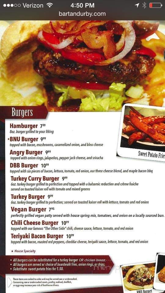 Bart & Urby's Downtown Bar & Bistro - Wilkes Barre, PA menu_pic