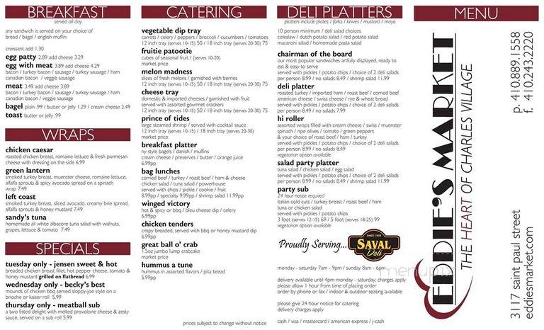 Eddie's Market of Charles Village - Baltimore, MD menu_pic