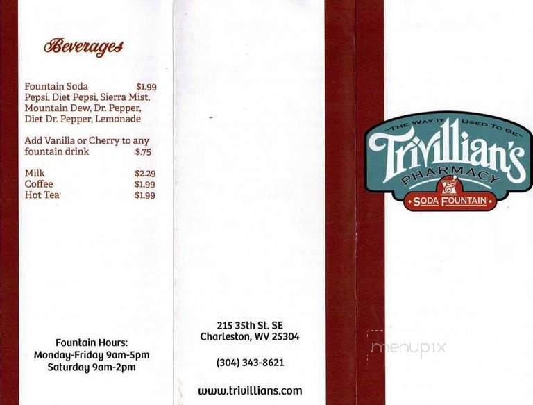 Trivillian's Pharmacy and Soda Fountain - Charleston, WV menu_pic