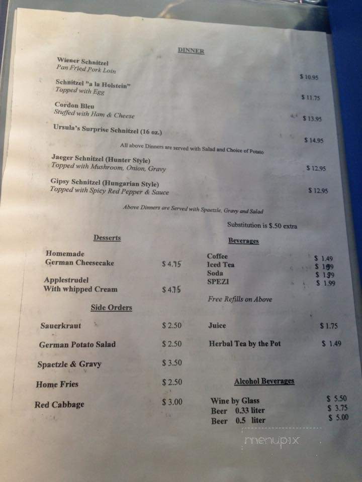Ursula's Schnitzelhaus - Waynesville, MO menu_pic