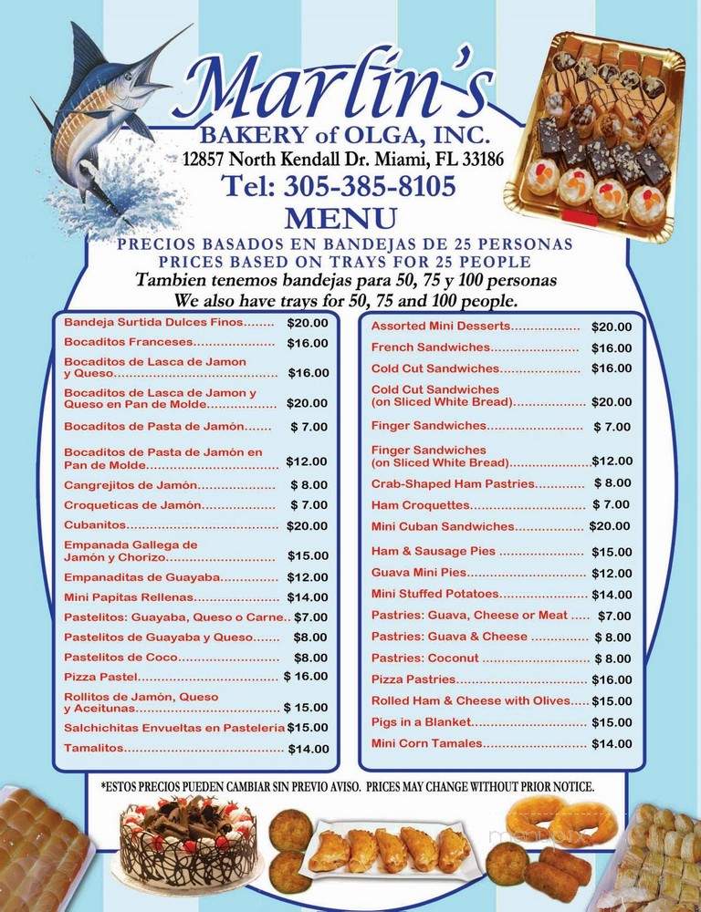 Marlin's Bakery - Miami, FL menu_pic