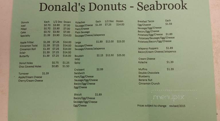 Donald's Donut Shop - Houston, TX menu_pic