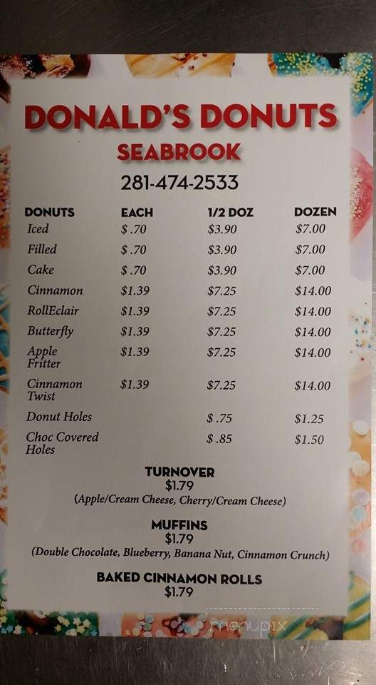 Donald's Donut Shop - Houston, TX menu_pic