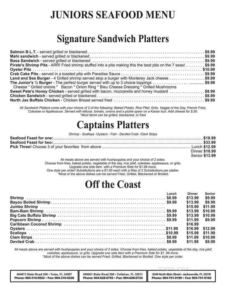 Junior's Seafood Restaurant & Grill - Jacksonville, FL menu_pic