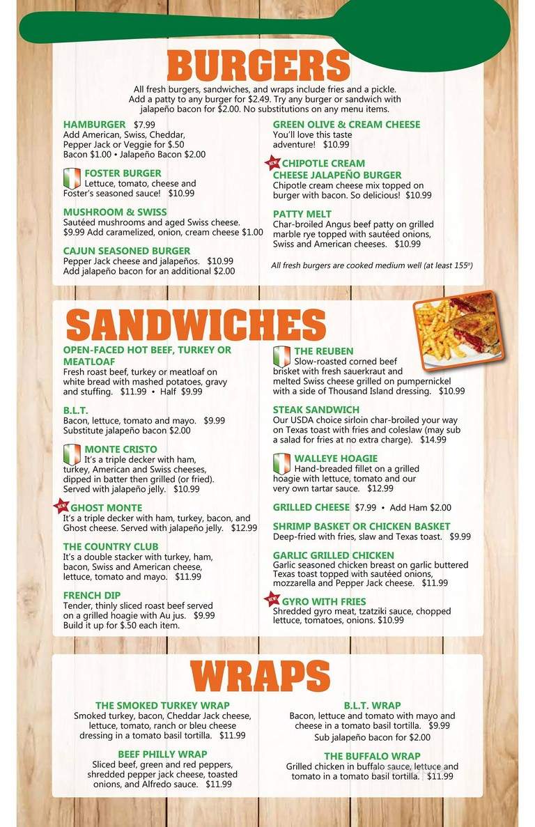 Foster's Sportsbar & Grill - Hermantown, MN menu_pic