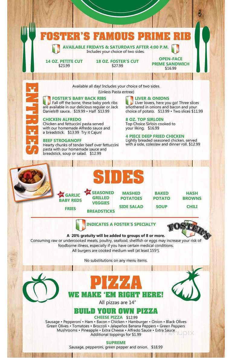 Foster's Sportsbar & Grill - Hermantown, MN menu_pic