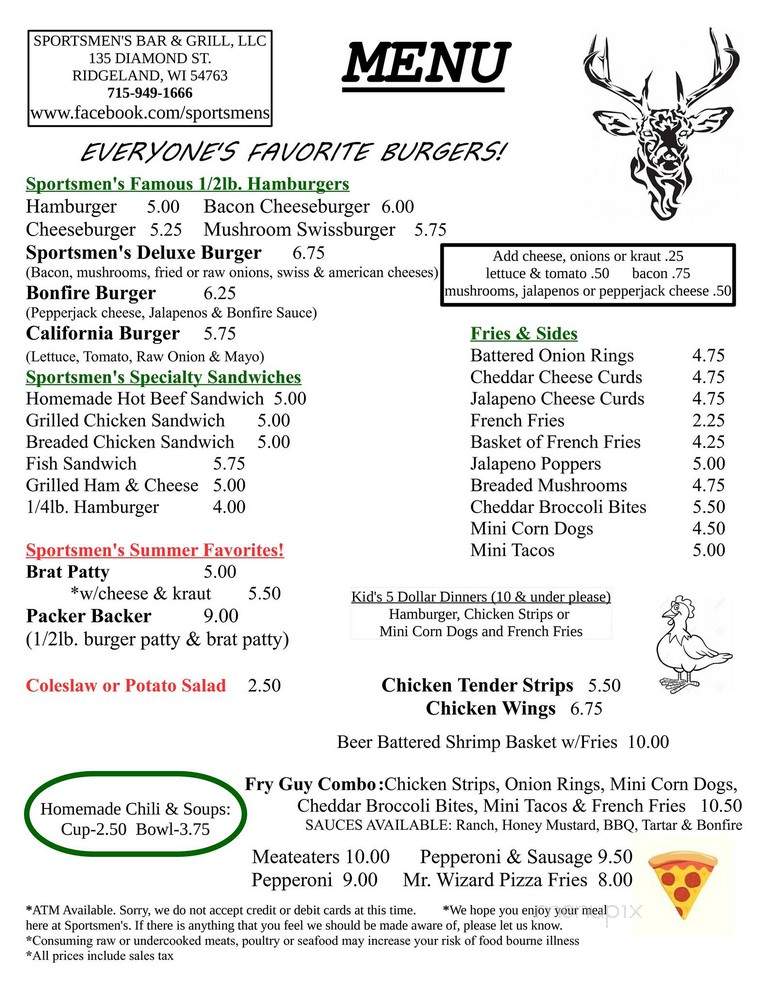 Sportsmens Bar - Ridgeland, WI menu_pic