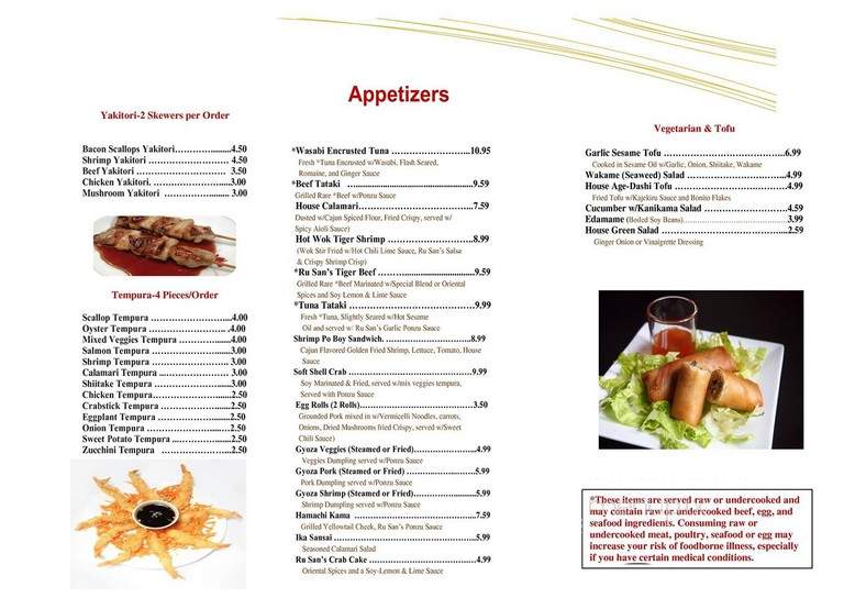 Menu Of Ru San S In Athens Ga