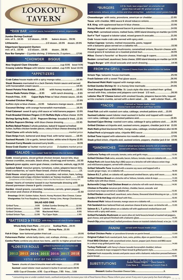Lookout Tavern - Oak Bluffs, MA menu_pic