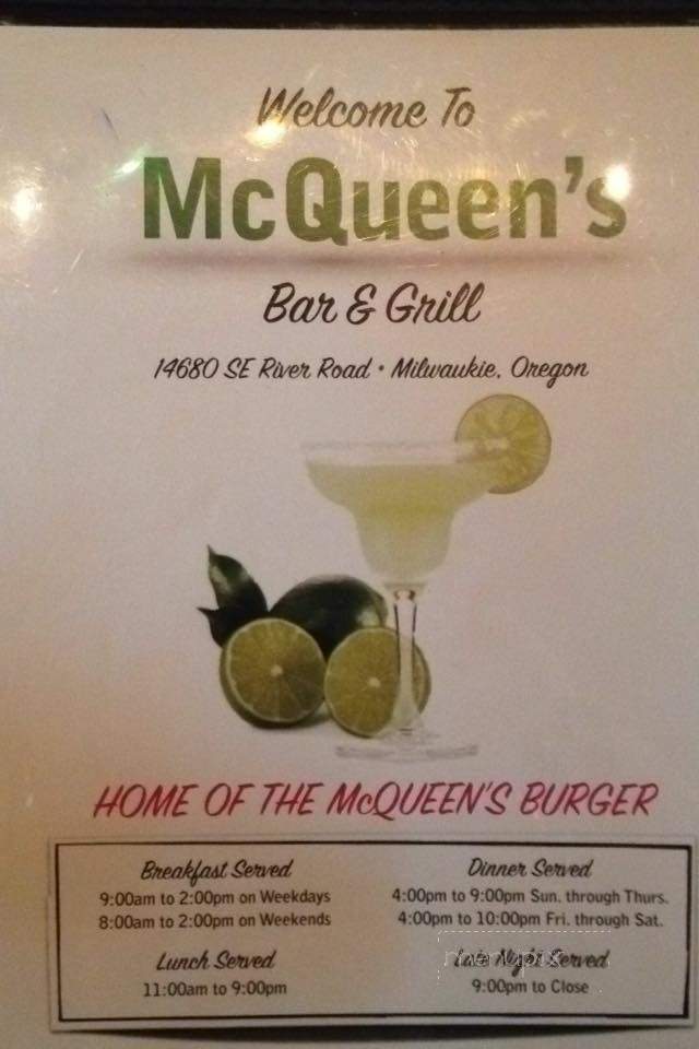 McQueen's Bar & Grill - Portland, OR menu_pic