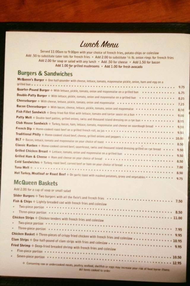 McQueen's Bar & Grill - Portland, OR menu_pic
