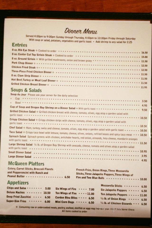 McQueen's Bar & Grill - Portland, OR menu_pic