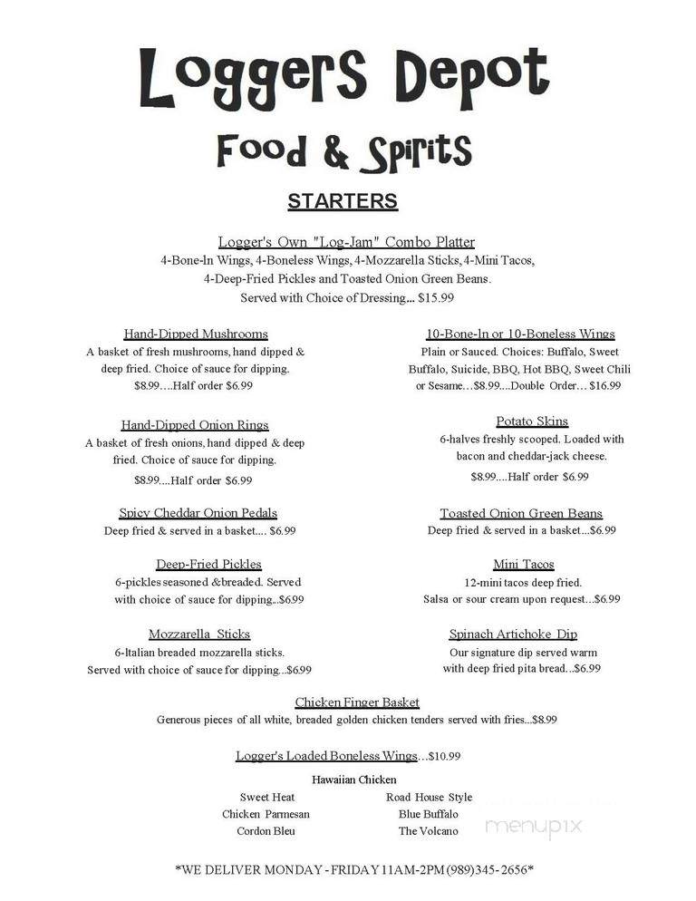 Loggers Depot - West Branch, MI menu_pic