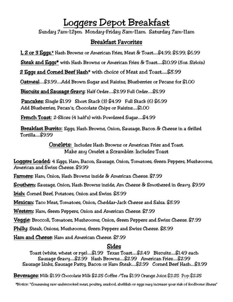 Loggers Depot - West Branch, MI menu_pic