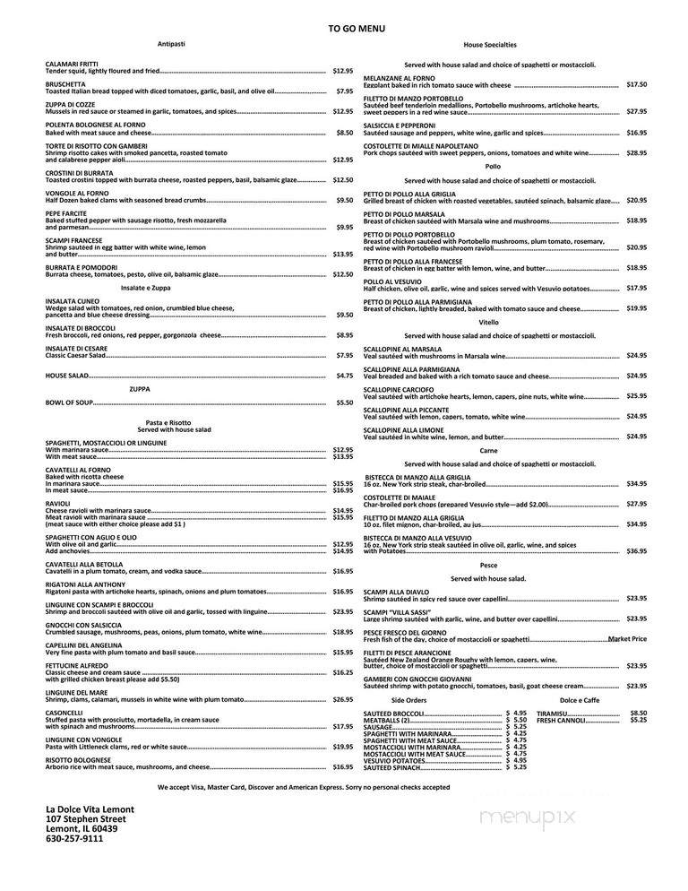 La Dolce Vita of Lemont - Lemont, IL menu_pic
