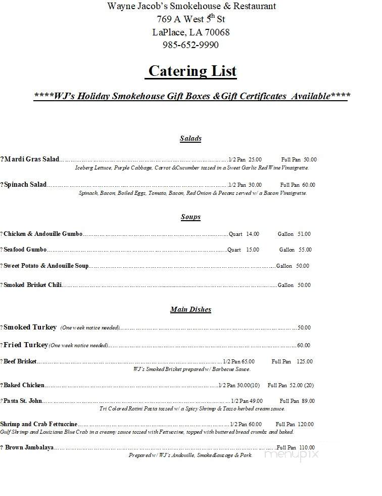 Wayne Jacob's Smokehouse & Restaurant - Laplace, LA menu_pic