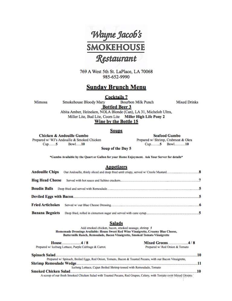 Wayne Jacob's Smokehouse & Restaurant - Laplace, LA menu_pic