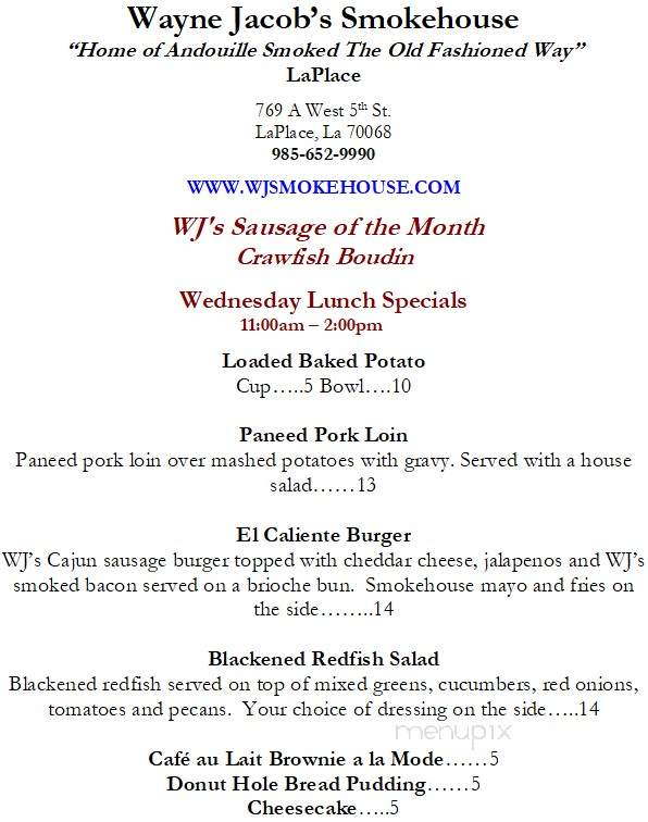 Wayne Jacob's Smokehouse & Restaurant - Laplace, LA menu_pic