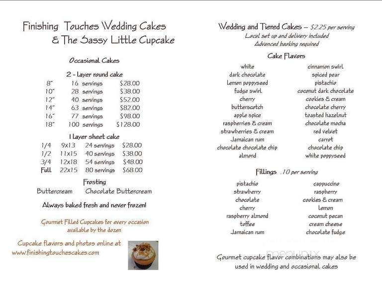 Finishing Touches - Marinette, WI menu_pic
