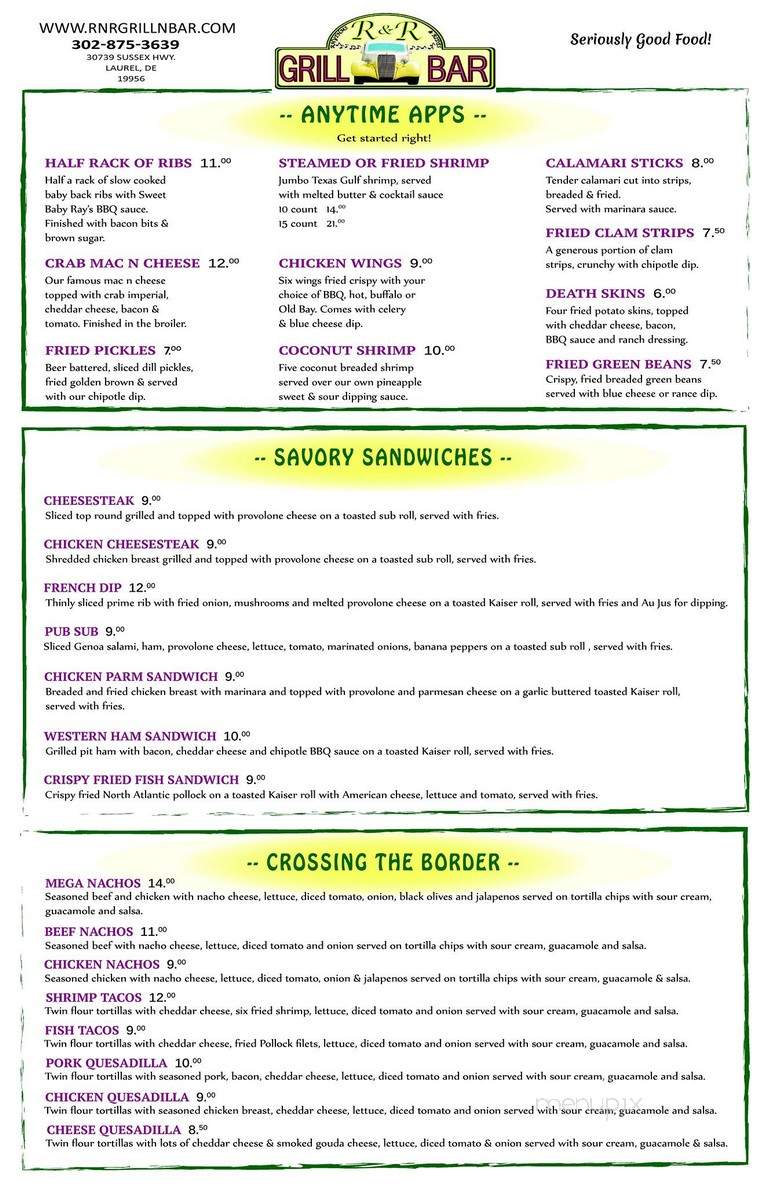 RNR Grill n Bar - Laurel, DE menu_pic
