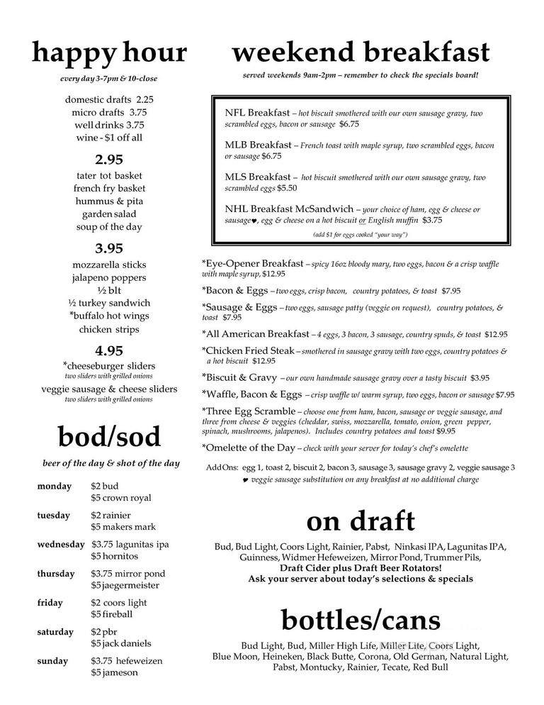 Greeley Avenue Bar & Grill - Portland, OR menu_pic