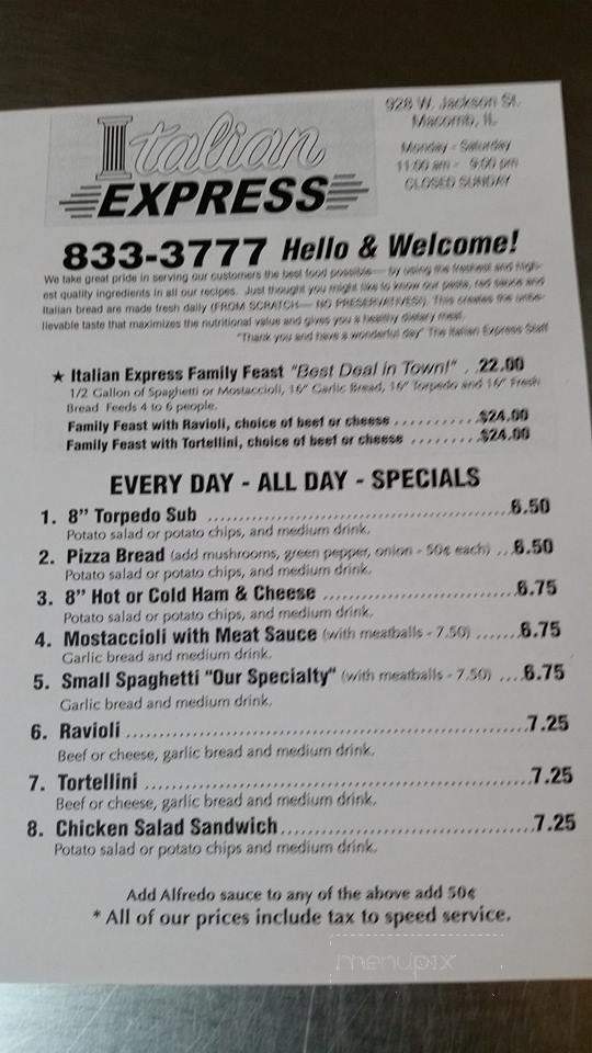 Italian Express - Macomb, IL menu_pic