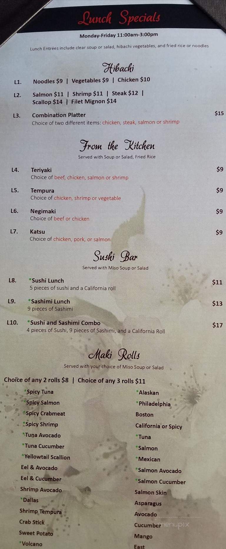 Saga Hibachi Steakhouse & Sushi Bar - Robinson Township, PA menu_pic