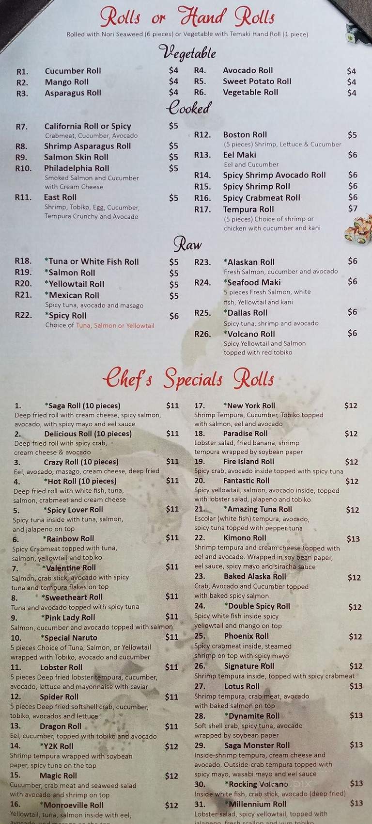 Saga Hibachi Steakhouse & Sushi Bar - Robinson Township, PA menu_pic