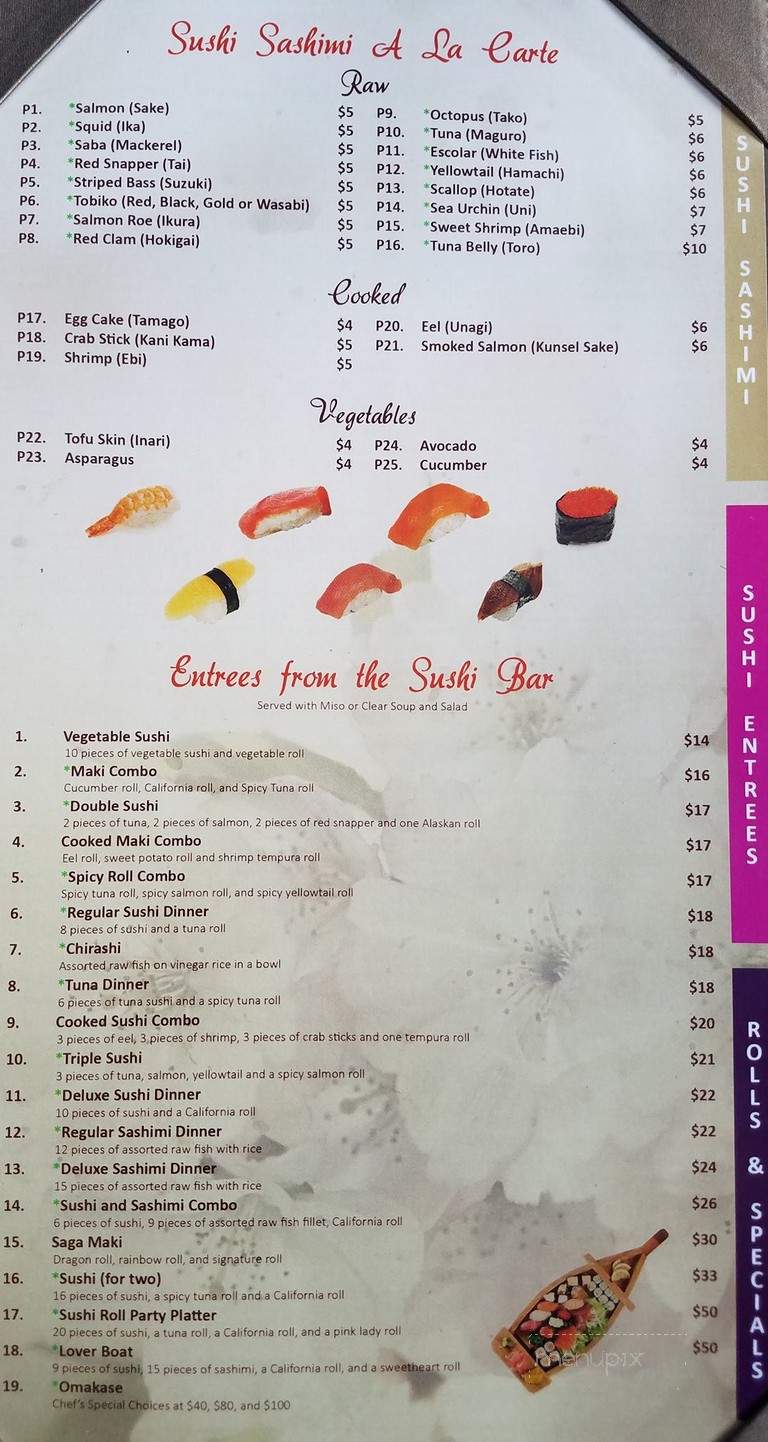 Saga Hibachi Steakhouse & Sushi Bar - Robinson Township, PA menu_pic