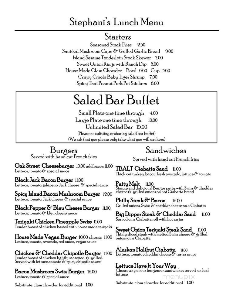 Stephani's Oak Street Grill - Colville, WA menu_pic